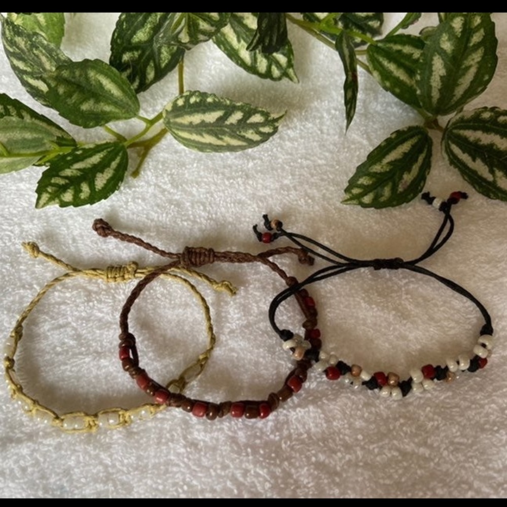 3 Handmade Adjustable Woven Beads Bracelets Set Of Three